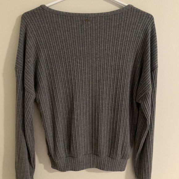 Grey O'Neill Women's V Neck Long Sleeve Top Ribbed - Picture 3 of 4